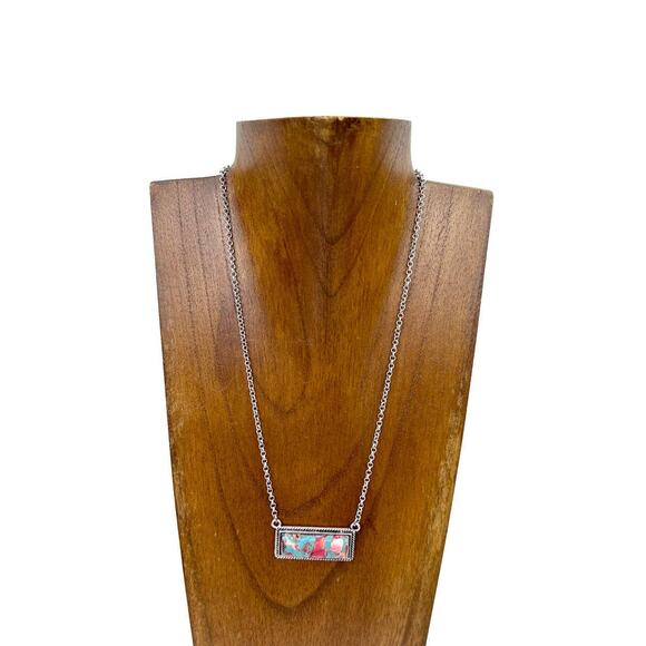 Western Southwestern Oyster Copper Turquoise  Bar pendant Necklace - Picture 1 of 2